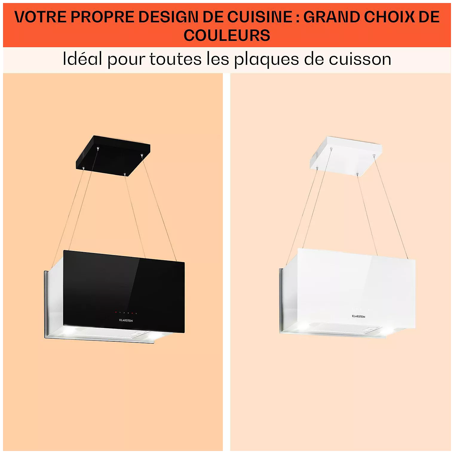 Hotte décorative îlot KLARSTEIN Kronleuchter îlot 60cm 590m³/h LED blanc