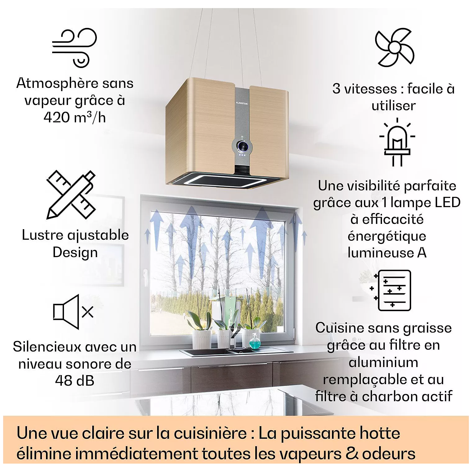 Hotte décorative îlot KLARSTEIN Futurelight îlot – Image 7
