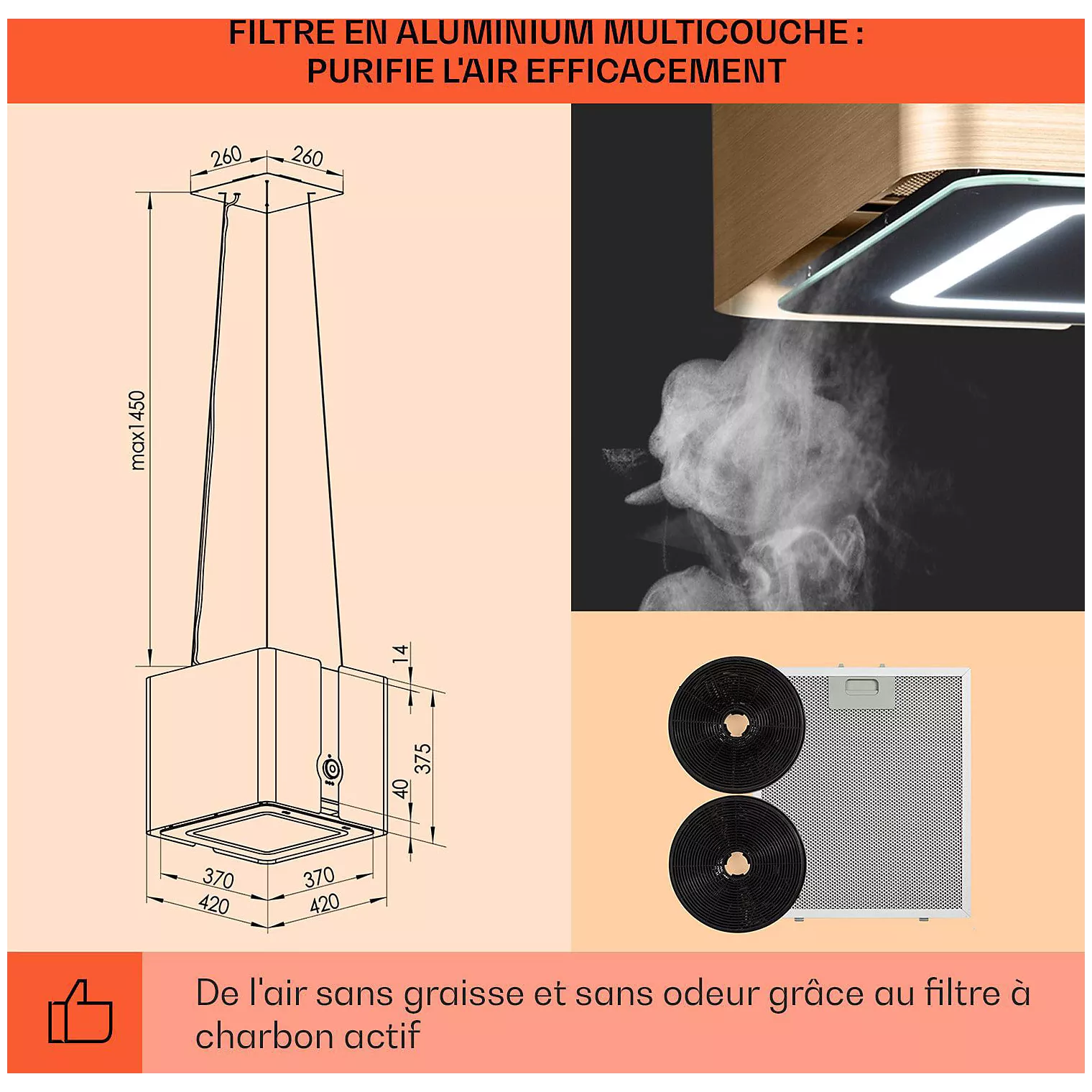 Hotte décorative îlot KLARSTEIN Futurelight îlot – Image 4