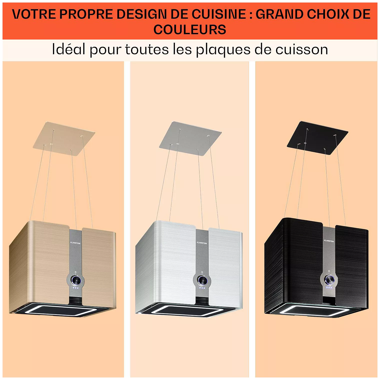 Hotte décorative îlot KLARSTEIN Futurelight îlot 420m³/h Wifi LED inox