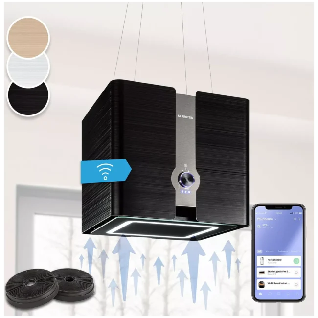 Hotte décorative îlot KLARSTEIN Futurelight îlot 420 m³/h LED Wifi inox