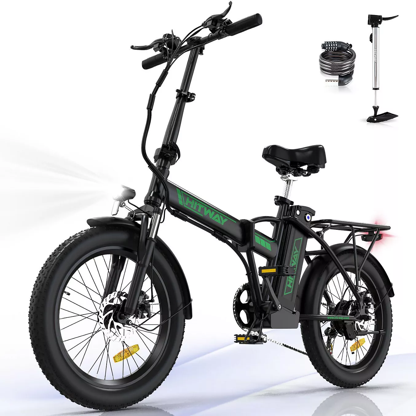 Vélo électrique HITWAY 36V12Ah Pliable 20*3.0" VAE Noir-Vert – Image 8