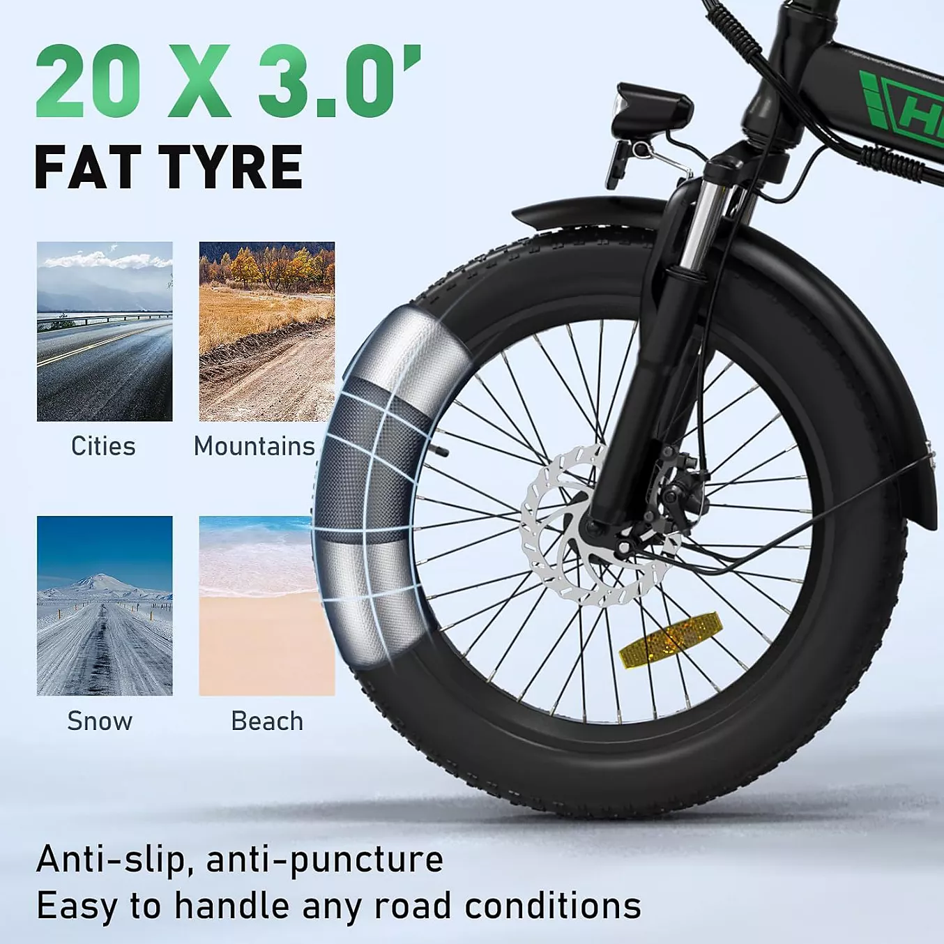 Vélo électrique HITWAY 36V12Ah Pliable 20*3.0" VAE Noir-Vert – Image 5