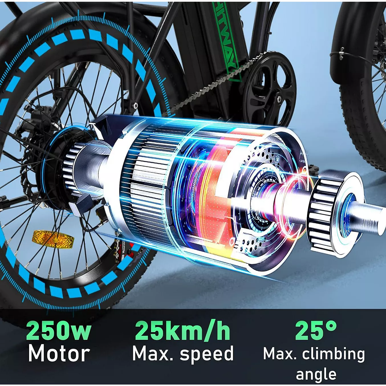 Vélo électrique HITWAY 36V12Ah Pliable 20*3.0" VAE Noir-Vert – Image 3