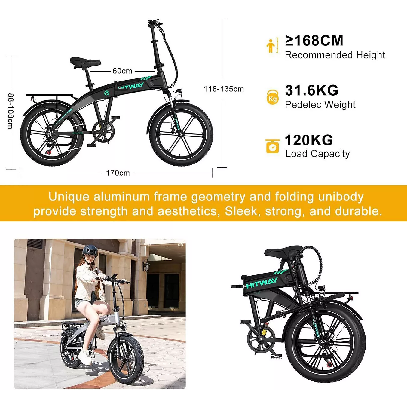 Vélo électrique HITWAY Pliable 20" x4.0 - 48V10,4Ah - BK36 Noir – Image 2