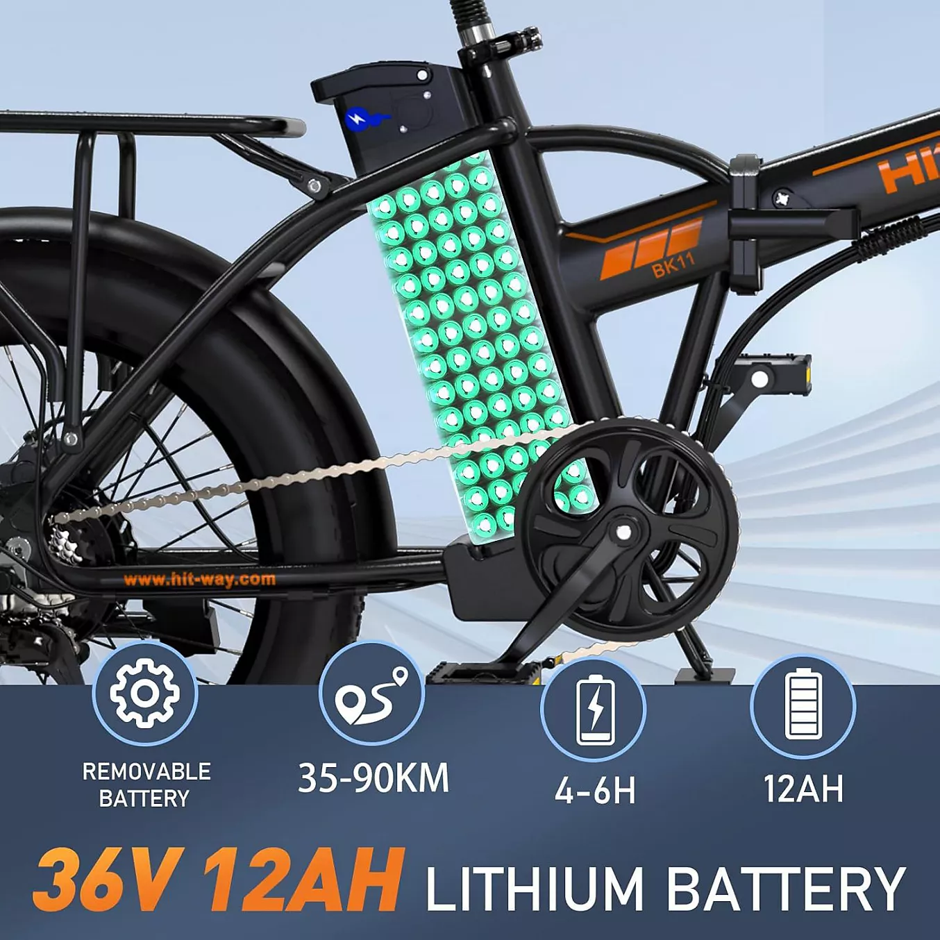 Vélo électrique HITWAY 36V12Ah Pliable 20*3.0" VAE Noir-Orange – Image 6