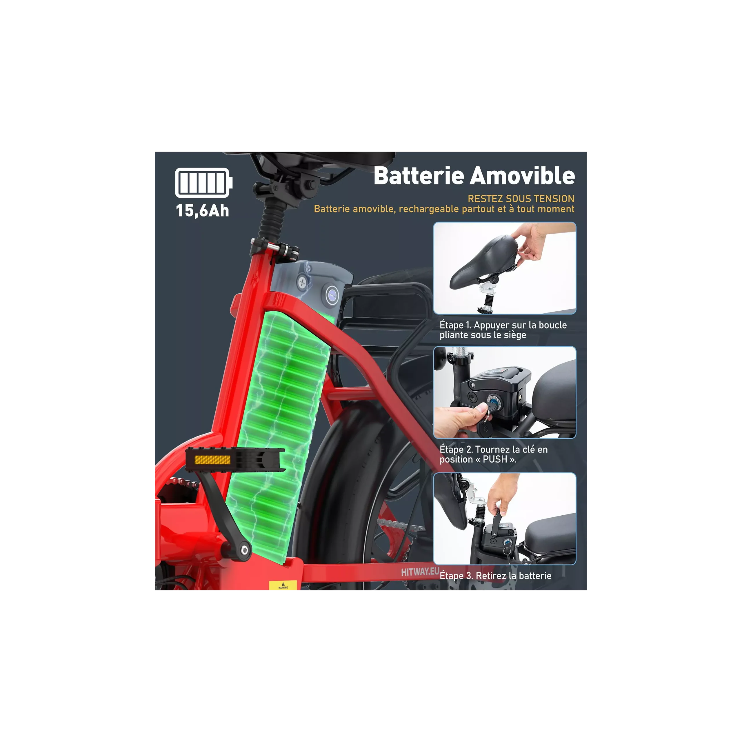 Vélo électrique HITWAY VAE 20 Pouces Pliable 36V15.6Ah Rouge – Image 4