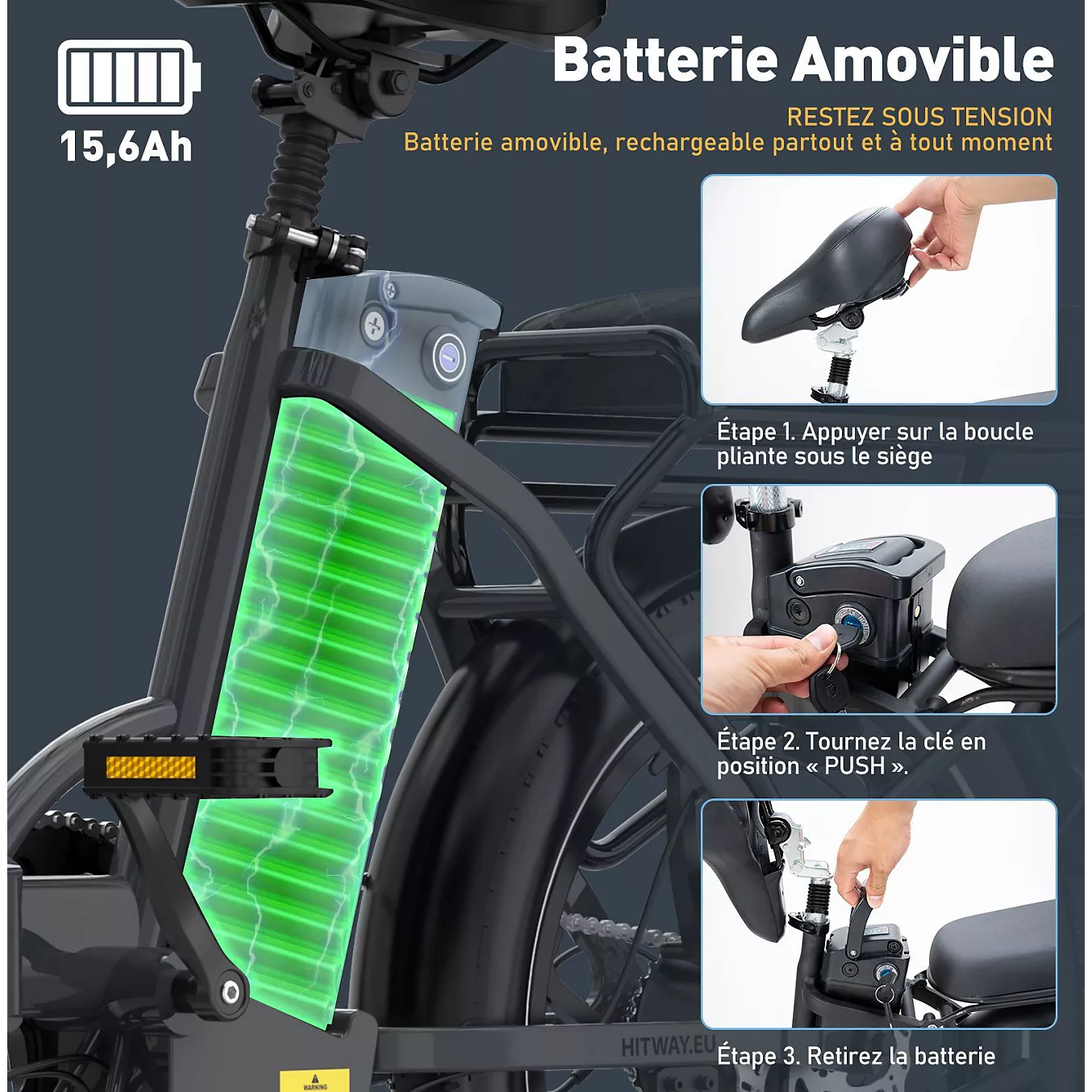 Vélo électrique HITWAY VAE 20 Pouces Pliable 36V15.6Ah Argent – Image 6