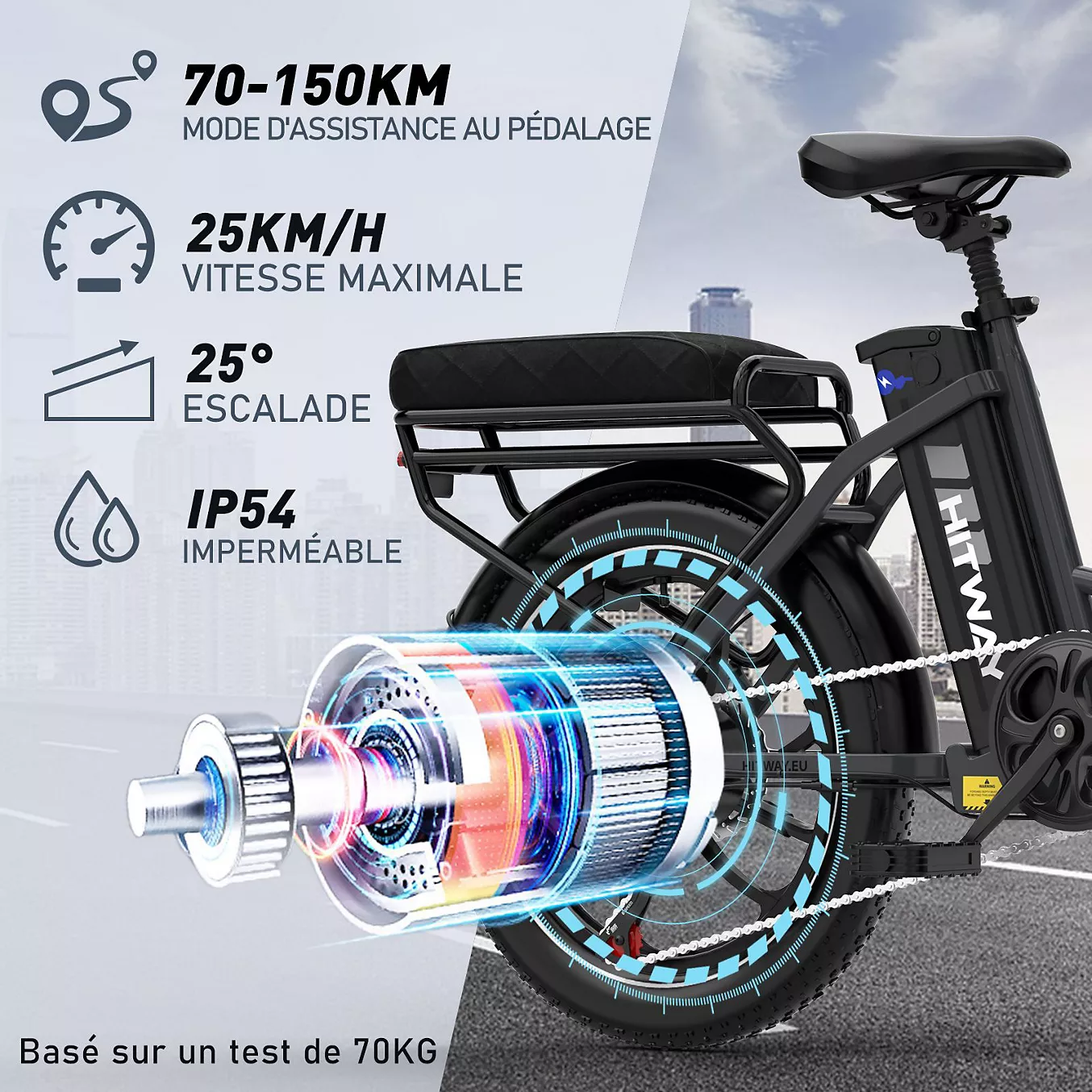 Vélo électrique HITWAY VAE 20 Pouces Pliable 36V15.6Ah Argent – Image 4