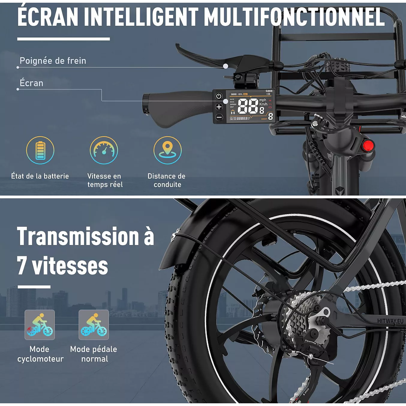 Vélo électrique HITWAY VAE 20 Pouces Pliable 36V15.6Ah Argent – Image 3
